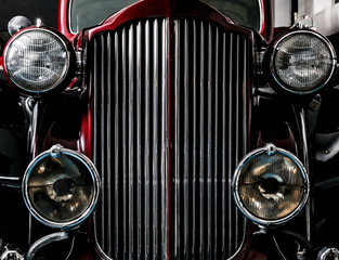 Head lamps of the old car. Front view