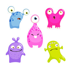 Set of cute colorful cartoon monsters. Vector illustration.