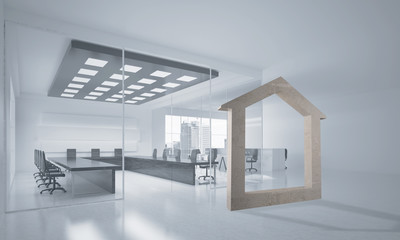 Conceptual background image of concrete home sign in modern office interior