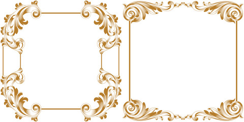 Set of golden vintage border frame engraving with retro ornament pattern in antique baroque style decorative design. Vector.