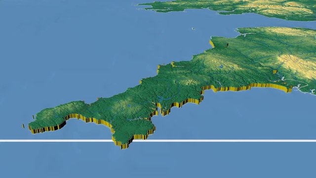 Cornwall - United Kingdom England, region extruded. Bumps shaded
