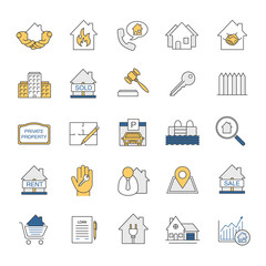 Real estate market color icons set
