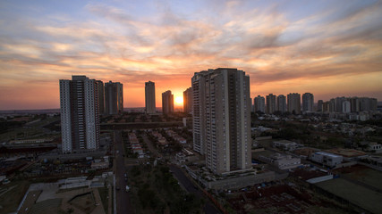 Ribeirao Preto city in Sao Paulo, Brazil. Region of Joao Fiusa Avenue in sunset day.