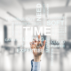 Concept of modern business with palm choocing on of keywords for