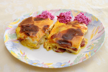 Delicious pie with meat on the plate