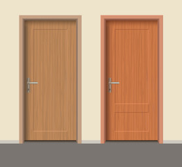 Wooden door set, Interior apartment closed door with iron hinges