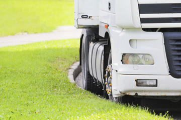 in front of cargo trucks