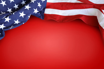 American flag on red. Copy space
