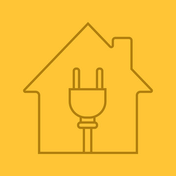 House with wire plug inside linear icon