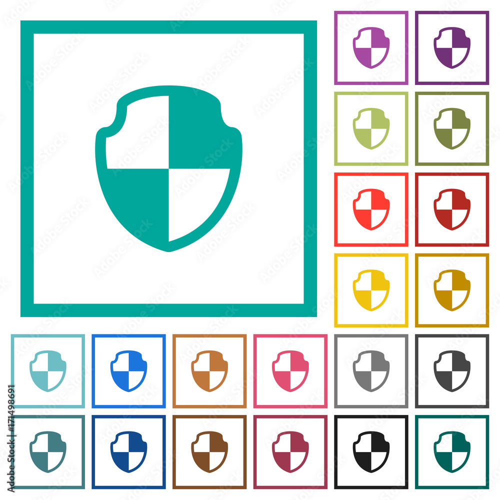 Poster shield flat color icons with quadrant frames