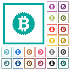 Bitcoin sticker flat color icons with quadrant frames