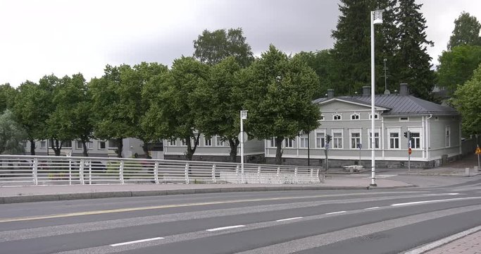 4K high quality video footage of medieval Porvoo old town on river Porvoonjoki, cathedral, river embankment, boats, old warehouses, area 50 km east of Helsinki, capital of Finland in northern Europe