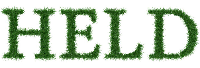 Held - 3D rendering fresh Grass letters isolated on whhite background.