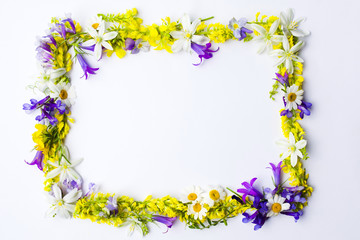 Wildflowers arrangement with copyspace on white background