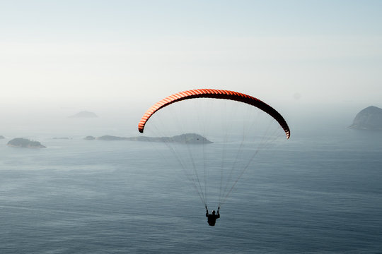 Brave parasail glides over the beaches of  rio de aneiro