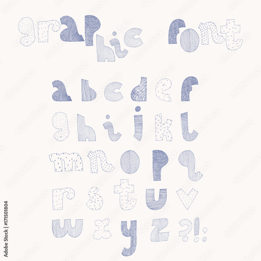 Poster vector hand drawn alphabet. letters sequence from a to z in various textured styles.