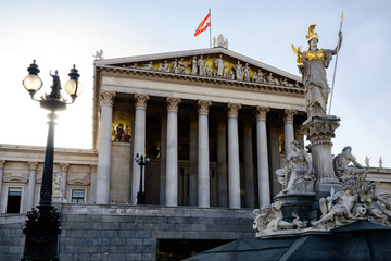 Fototapeta na wymiar The Austrian Parliament neo classical facade in Vienna (Austria)