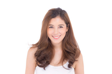 Beautiful girl with makeup, woman and skin care cosmetics concept / attractive asia girl on face isolated on white background.