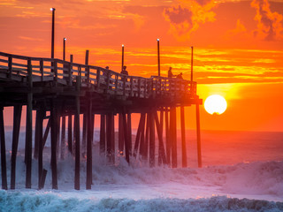 Sunrise over fishing pier at North Carolina Outer Banks