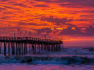 Sunrise over fishing pier at North Carolina Outer Banks