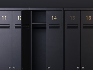 Black lockers with one opened. 3d rendering