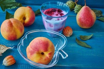 smoothies of raspberries near nectarines