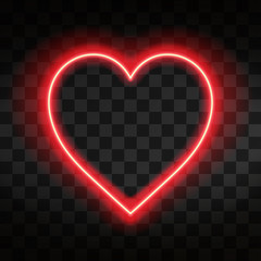 Bright neon heart. Heart sign on dark transparent background. Neon glow effect