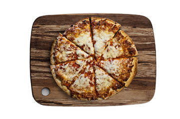 Cutting board and pizza