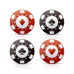 Poker chips with card suit shapes vector illustration