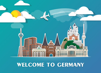 Germany Landmark Global Travel And Journey paper background. Vector Design Template.used for your advertisement, book, banner, template, travel business or presentation