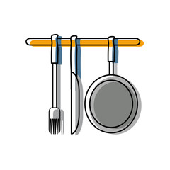 colorful ladles  and pan over  background vector illustration