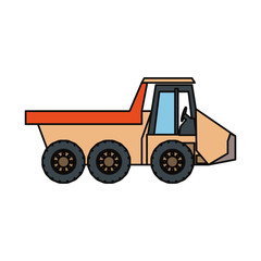 Fototapeta premium flat line colored dump truck over white background vector illustration
