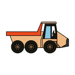 Fototapeta premium flat line colored dump truck over white background vector illustration