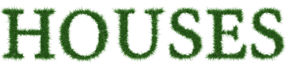 Houses - 3D rendering fresh Grass letters isolated on whhite background.