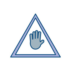 construction warning sign with hand  icon over white background vector illustration