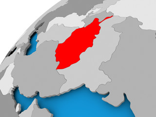 Map of Afghanistan in red