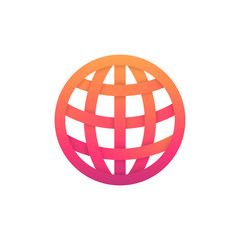 Abstract internet icon network sign globe linear symbol. Flat planet earth emblem.