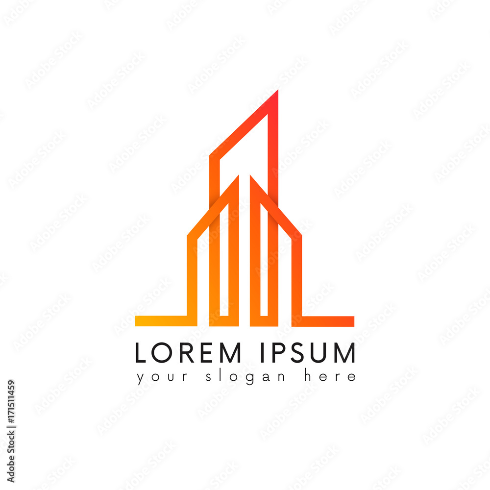 Poster building logo linear icon company sign vector design.