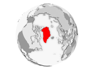 Greenland on grey globe isolated