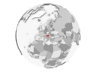 Croatia on grey globe isolated