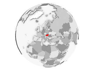Hungary on grey globe isolated