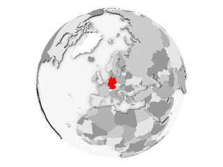 Germany on grey globe isolated