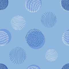 Hand drawn stylish modern blue color seamless abstract pattern, scandinavian design style. Vector illustration