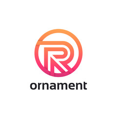 Letter R logo flat icon circle linear sign vector design.