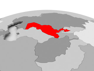 Obraz premium Uzbekistan on grey globe