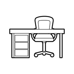 wooden desk and armchair furniture work elements vector illustration