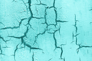 Obraz premium Old Damaged Cracked Paint Wall, Grunge Background, turquoise pastel color