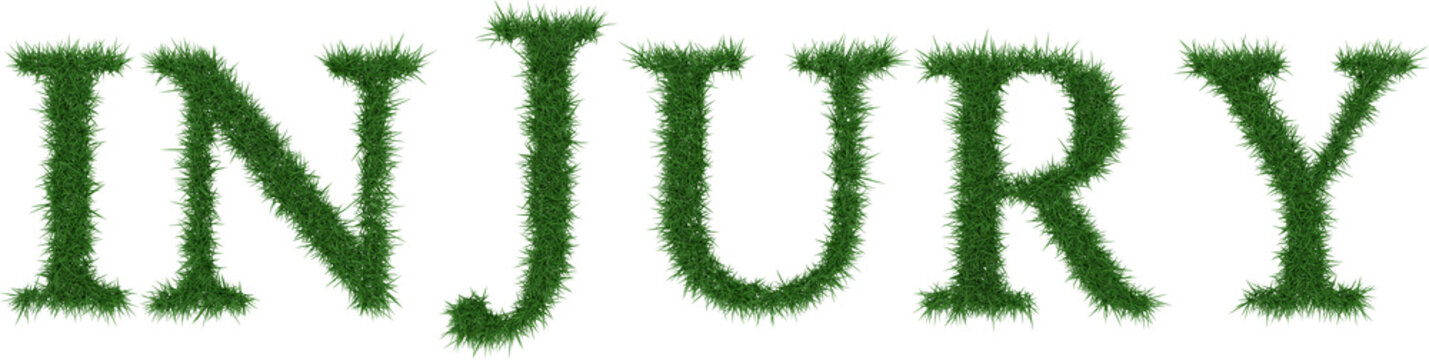 Injury - 3D rendering fresh Grass letters isolated on whhite background.
