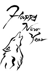 筆絵　「ハッピーニューイヤーの犬イラスト」　年賀状素材
