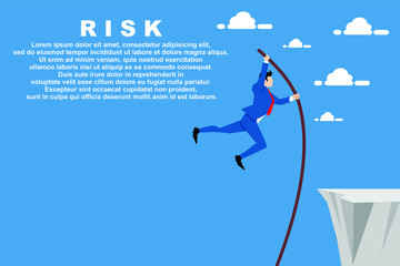 Businessman jump over the cliff. concept of take a risk